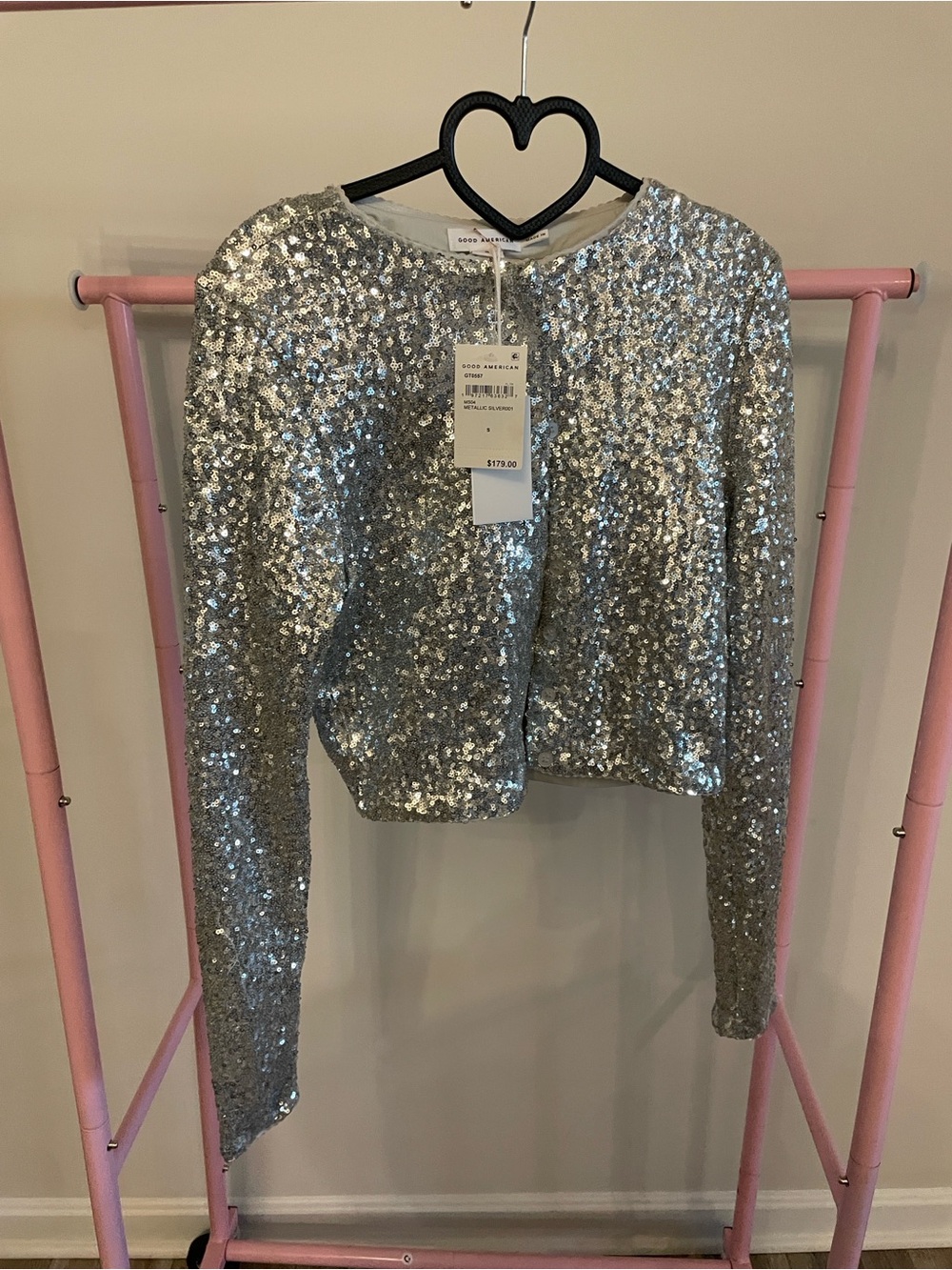 Good American Silver Sequin Crop Top. NWT Never worn.
